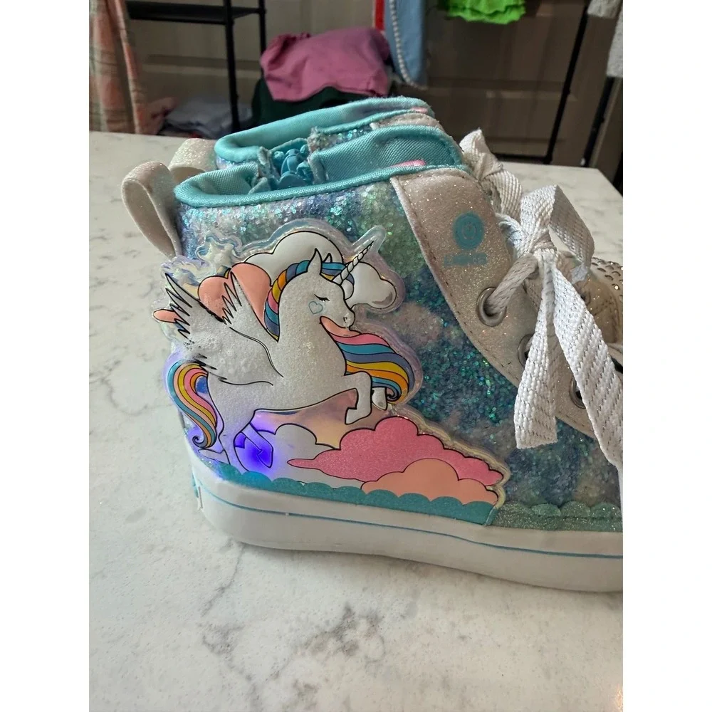 Skechers Twinkle Toes Unicorn Light Up High Top Sneakers Blue Silver 314399L 12